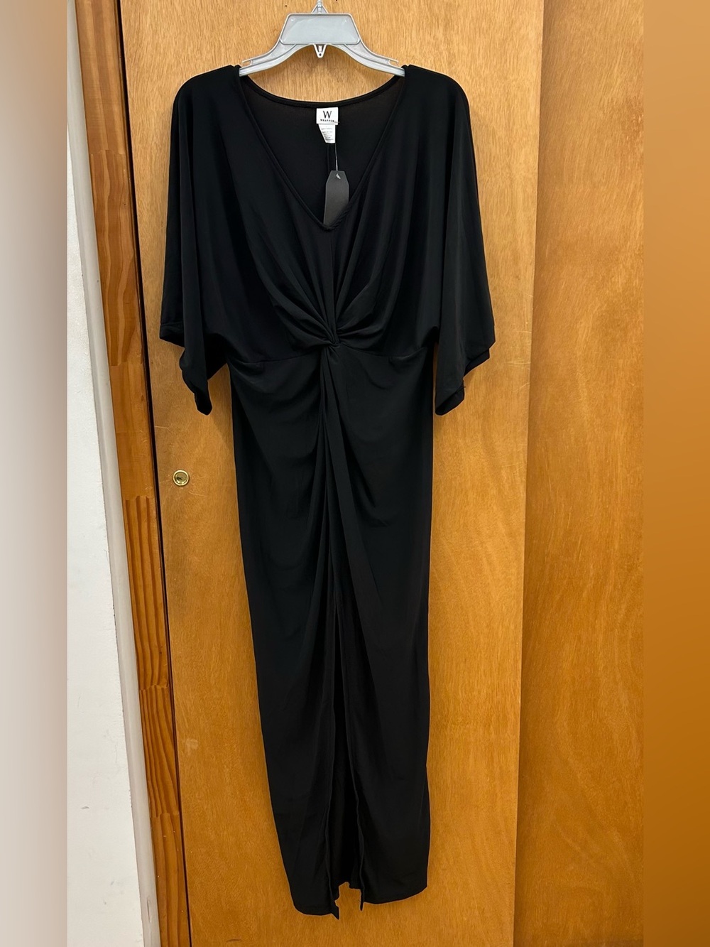 New Wrapper Black Knotted-Front Maxi Dress with Front Slit Size Large